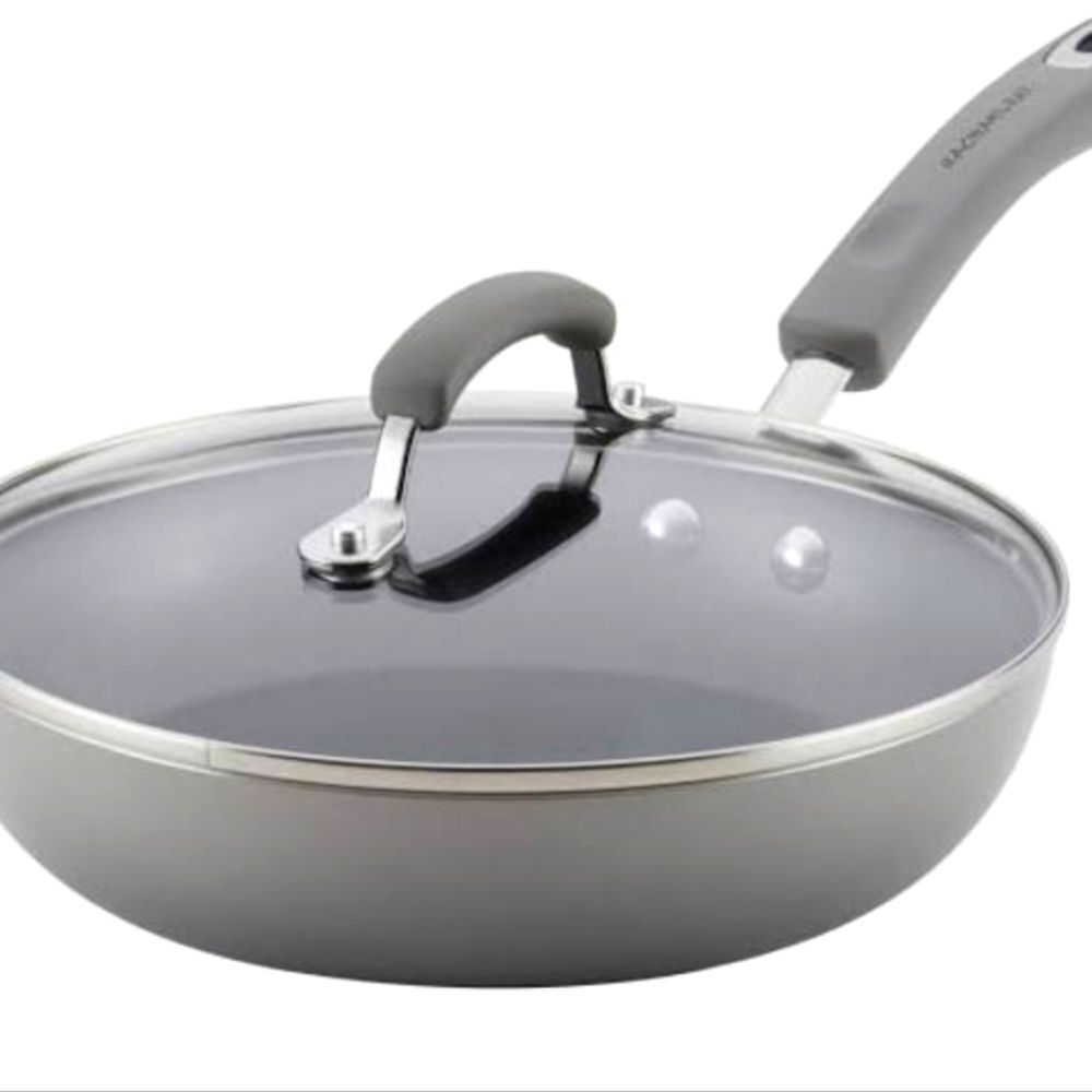 Rachel Ray 9.5" Non-Stick Deep Skillet & Lid-Sea Salt Grey